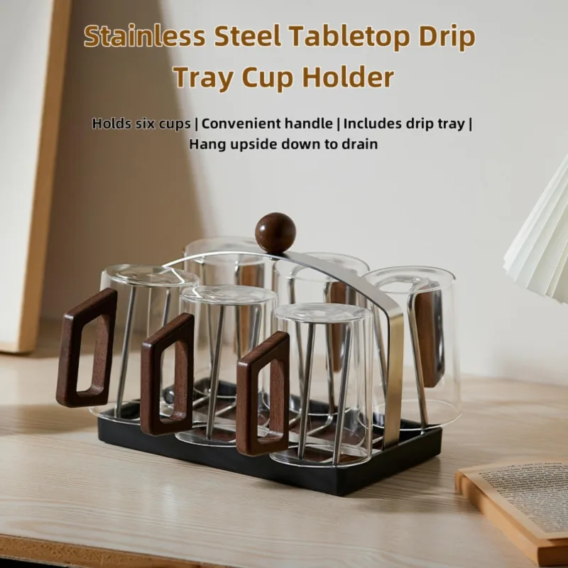 Stainless steel holder – sturdy and dries quickly – removable drip tray – suitable for coffee cups/glasses/mugs – ideal for the kitchen/dining table/café.