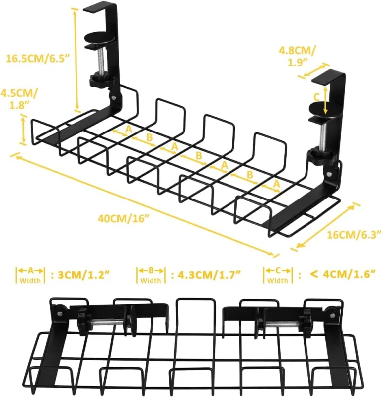 2 pack Under Desk Cable Management Tray – Black
