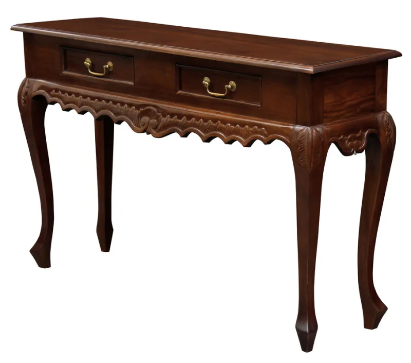 Seine 2 Drawer Carved Sofa Table – Mahogany