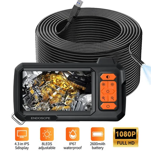 15M 8mm Lens Industrial Endoscope 1080P Digital Borescope Inspection Camera LED Lamp