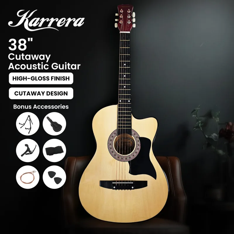 Karrera 38in Pro Cutaway Acoustic Guitar with guitar bag – Natural