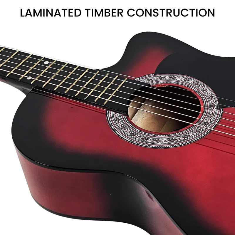 Karrera 38in Pro Cutaway Acoustic Guitar with guitar bag – Red Burst