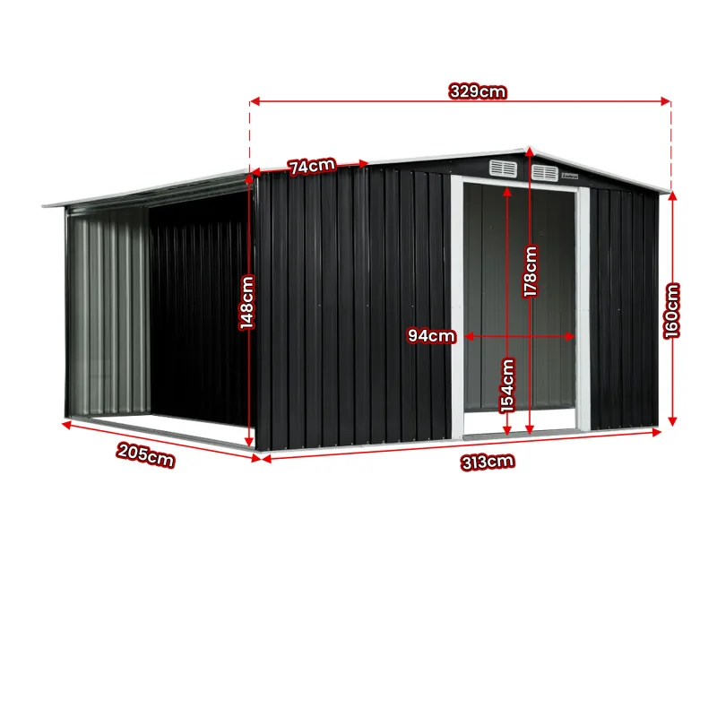 Wallaroo Garden Shed with Semi-Close Storage 6*8FT – Black