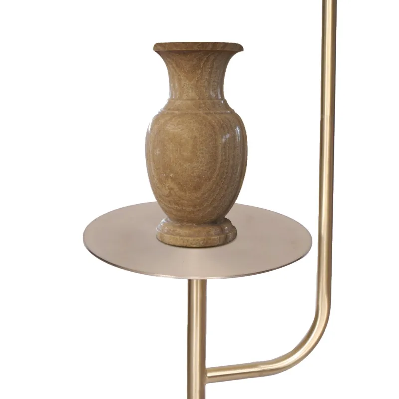Sarantino Brushed Brass Floor Lamp with Built-in Metal End Table Marble Base Foot Switch Standing Light