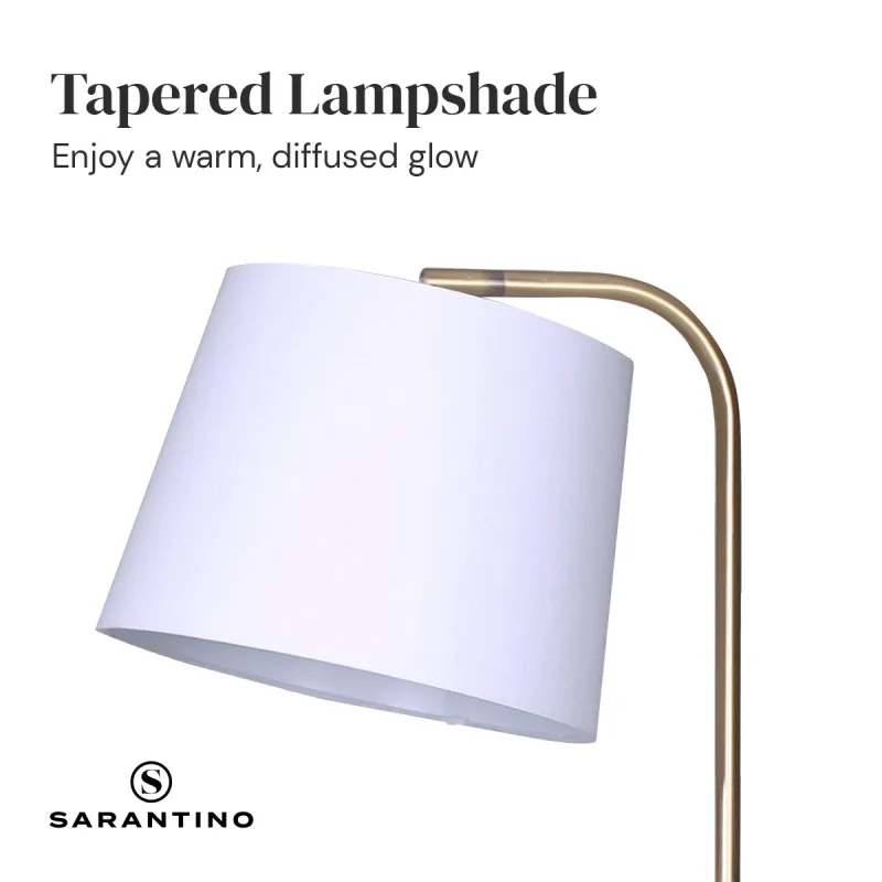 Sarantino Brushed Brass Floor Lamp with Built-in Metal End Table Marble Base Foot Switch Standing Light