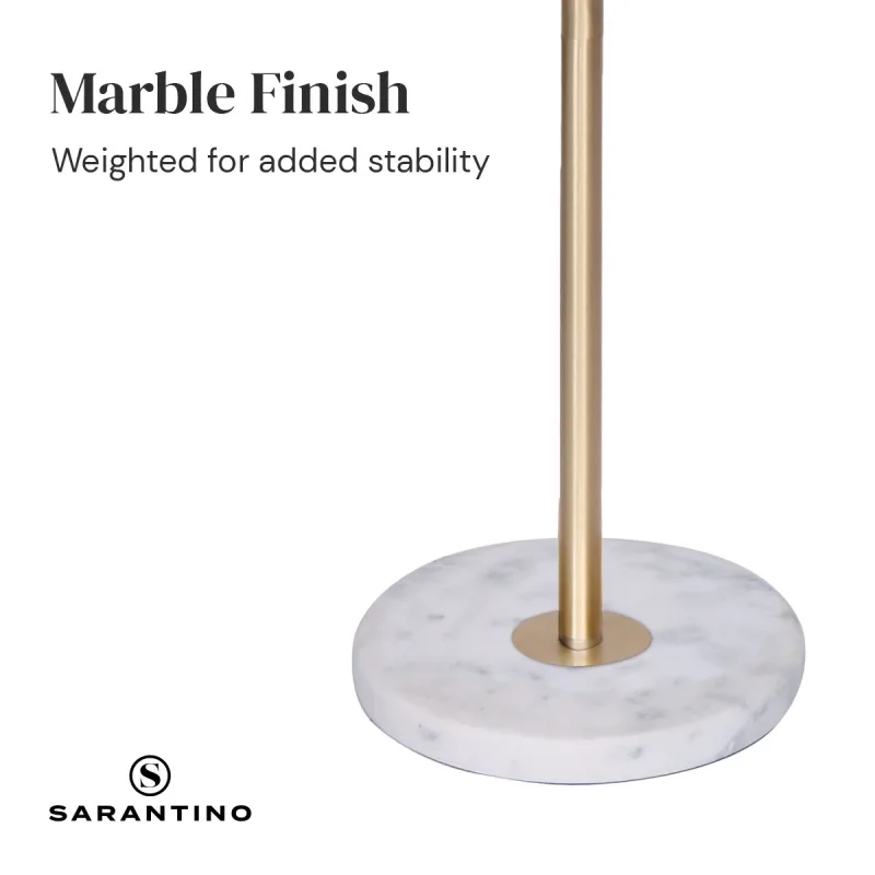 Sarantino Brushed Brass Floor Lamp with Built-in Metal End Table Marble Base Foot Switch Standing Light