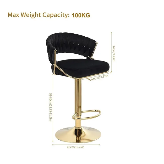 2x Height Velvet Padded Golden Round Base Barstools Chairs – Black