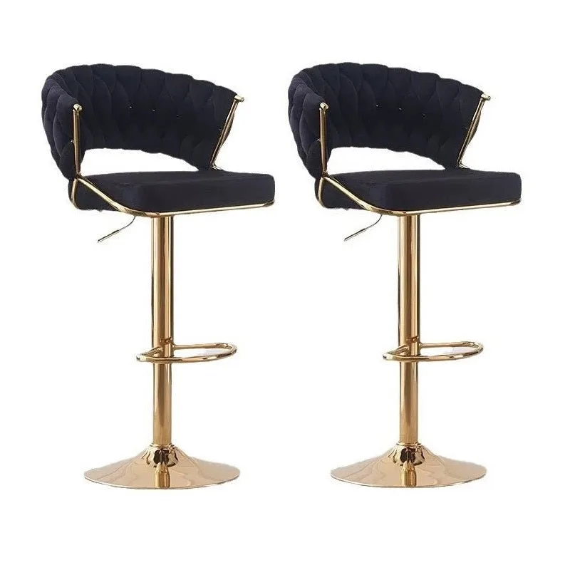 2x Height Velvet Padded Golden Round Base Barstools Chairs 2x Height Velvet Padded Golden Round Base Barstools Chairs