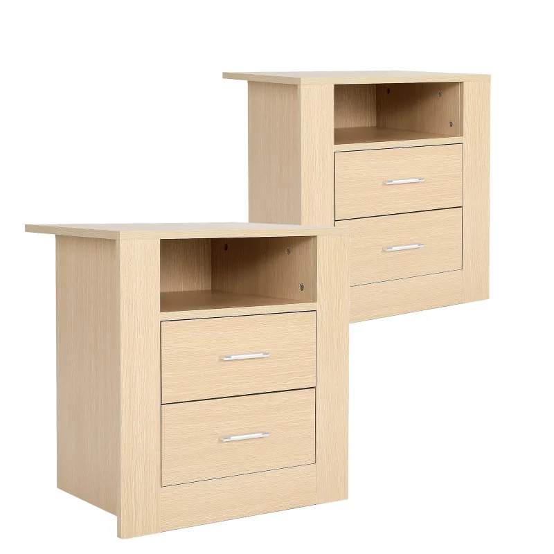 2X Bedside Table Side Storage Cabinet Nightstand Bedroom 2 Drawer 1 Shelf ZURI OAK 2X Bedside Table Side Storage Cabinet Nightstand Bedroom 2 Drawer 1 Shelf ZURI OAK