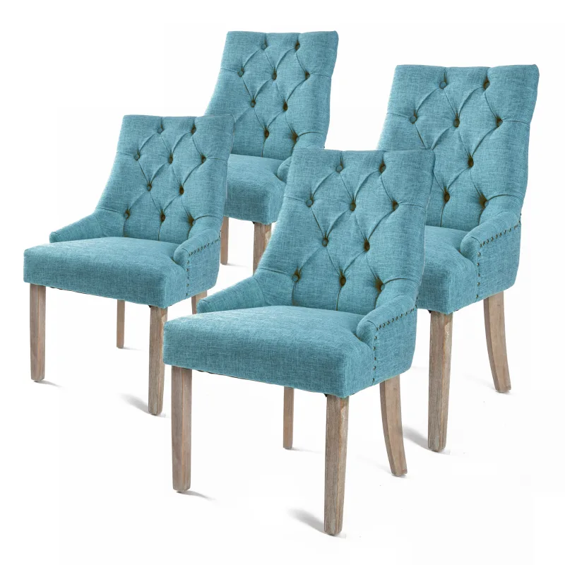 4X French Provincial Dining Chair Oak Leg AMOUR – Blue