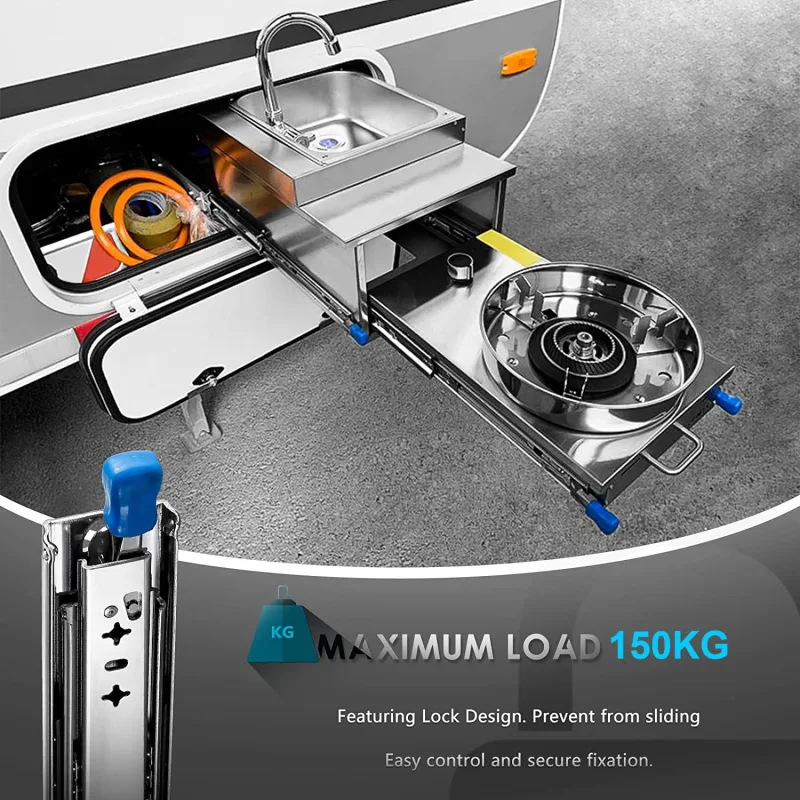 56in Pair 1000 – 2000mm 150KG Capacity Heavy Duty Trailer Drawer Slides Rails Runners Locking
