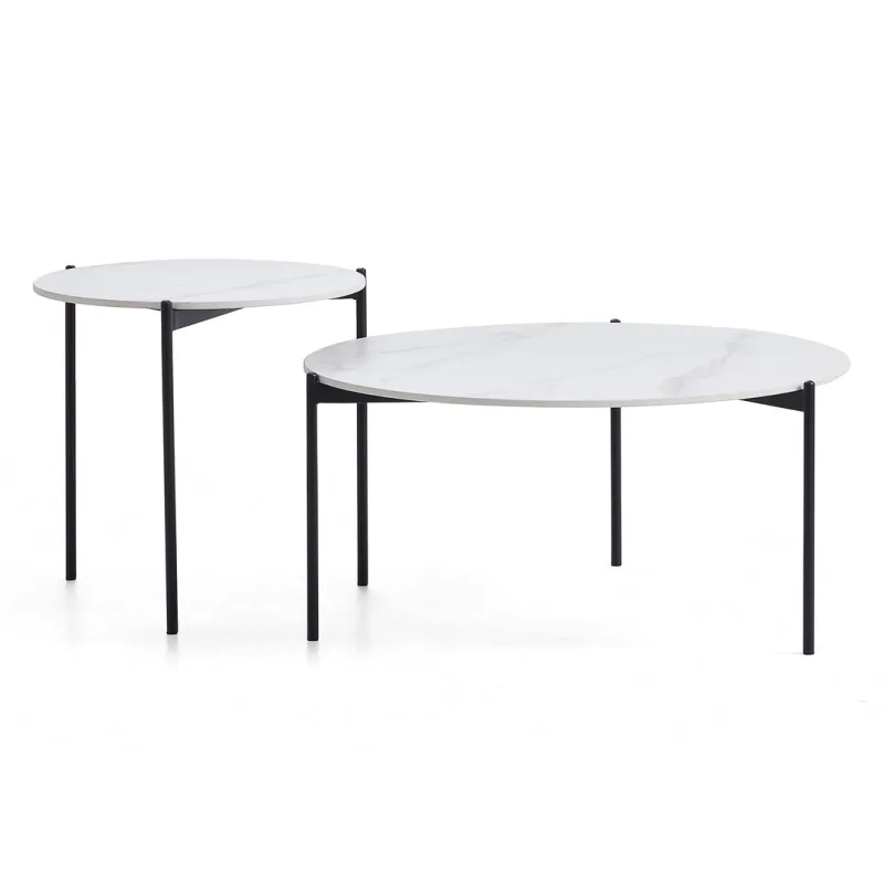 Interior Ave – Bianco Nested Coffee Table Set – White Marble Stone