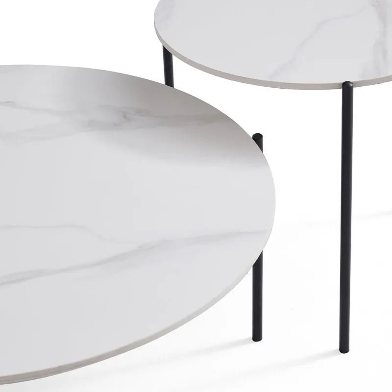 Interior Ave – Bianco Nested Coffee Table Set – White Marble Stone