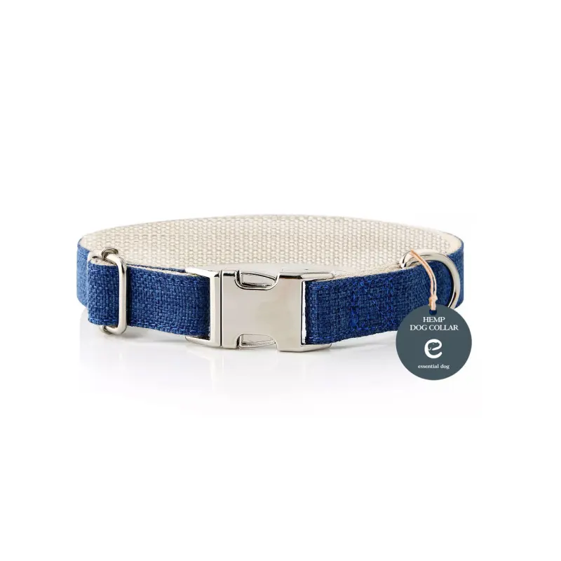 Natural Hemp & Cotton Dog Collar (Ink Blue) – XS