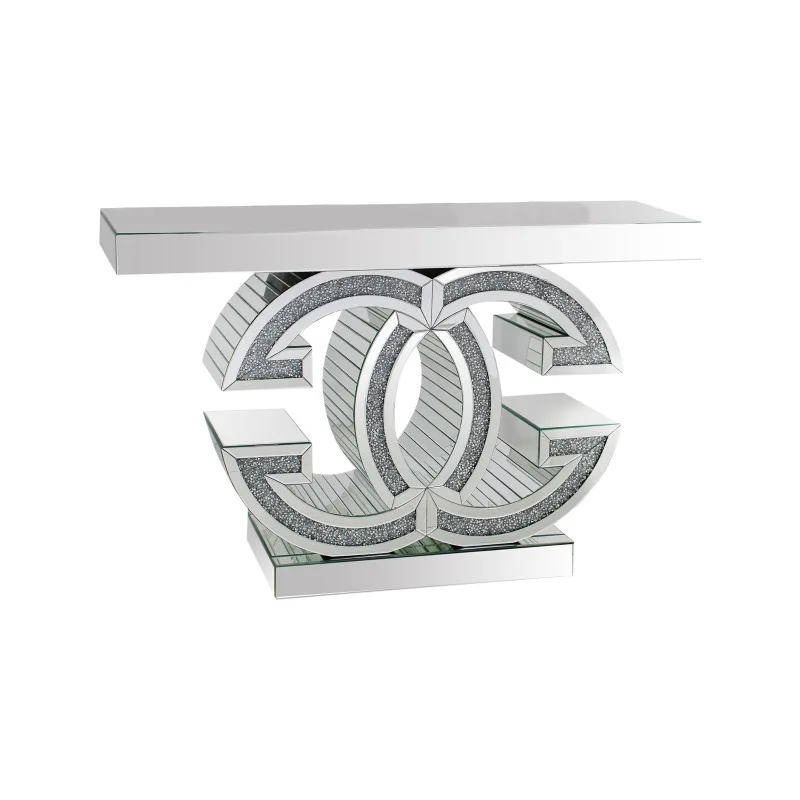 Hall Table MDF & Mirror & Crushed Acrylic Diamonds Silver Colour