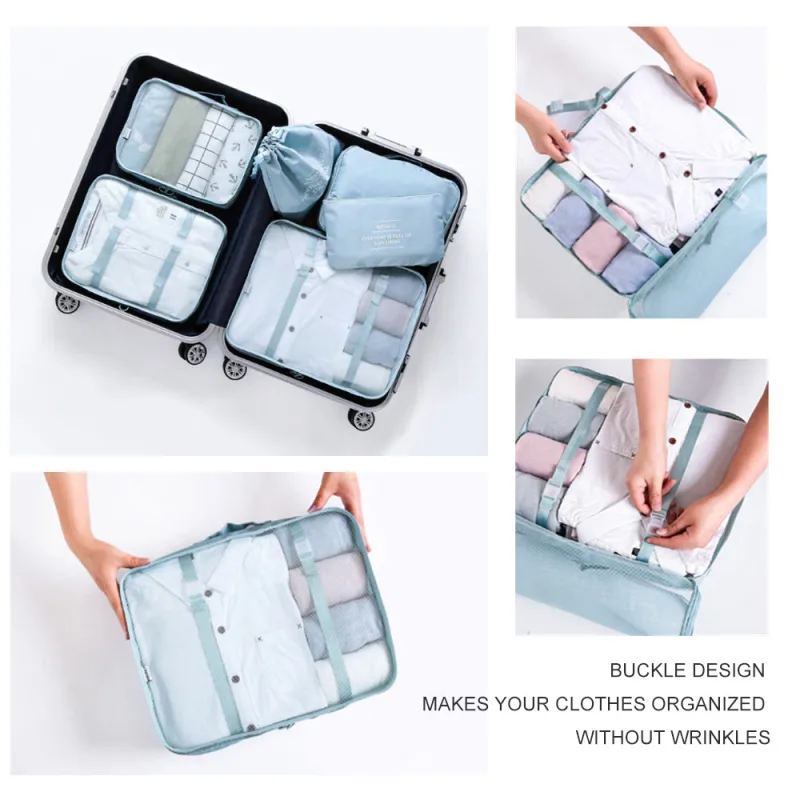 6 Pcs Waterproof Compression Packing Cubes Large Travel Luggage Organizer Storage – Grey