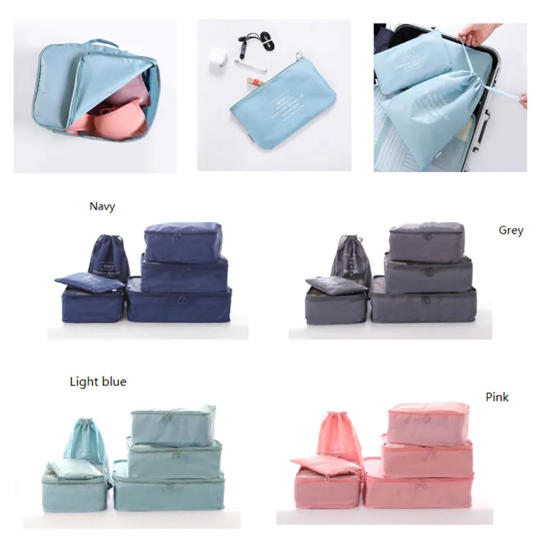 6 Pcs Waterproof Compression Packing Cubes Large Travel Luggage Organizer Storage – Grey