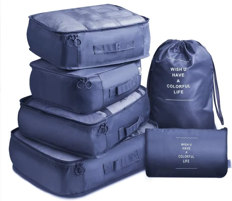 6 Pcs Waterproof Compression Packing Cubes Large Travel Luggage Organizer Storage – Navy