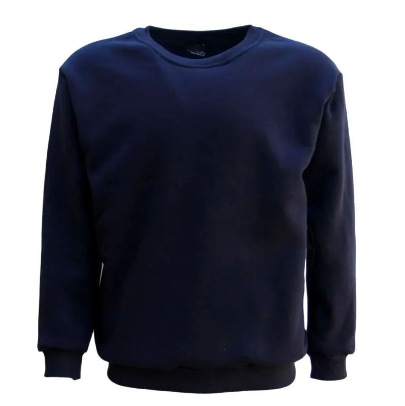New Adult Unisex Plain Pullover Fleece Jumper Mens Long Sleeve Crew Neck Sweater – Navy, XL