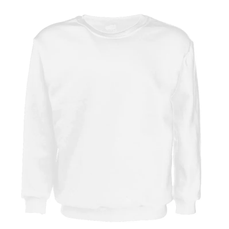 New Adult Unisex Plain Pullover Fleece Jumper Mens Long Sleeve Crew Neck Sweater – White, L