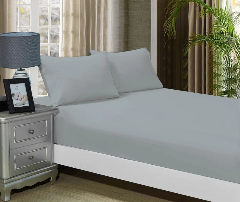 1000TC Ultra Soft Fitted Sheet & Pillowcase Set - Single Size Bed - Silver 1000TC Ultra Soft Fitted Sheet & Pillowcase Set - Single Size Bed - Silver