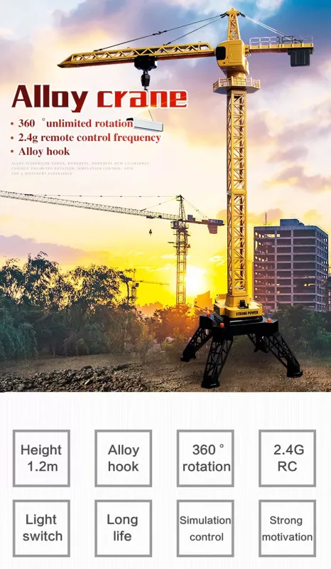 HUINA 1/14 12CH RC Alloy Tower Crane Engineering Construction Vehicle Toy Kids Car
