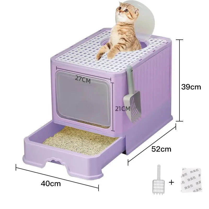 Top-Entry Cat Litter Box with Drawer-Enclosed Design, Easy Clean, Odor Control, Anti-Tracking Lid