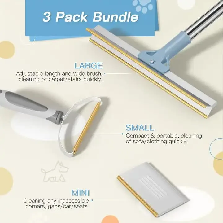 Pet Hair Removal Tool Set – Multi-Purpose Sweeper with Scraper and Handheld Fur Remover  Grey