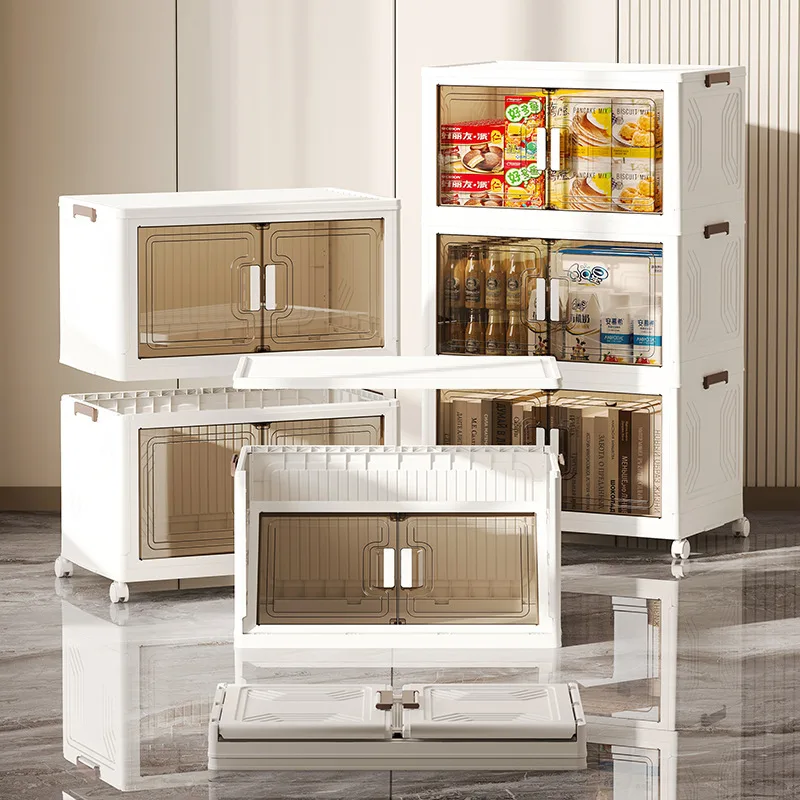 Stackable Storage Boxes with Transparent Doors – Modular Organizer for Home & Pantry 55*32*94cm (3 layer )