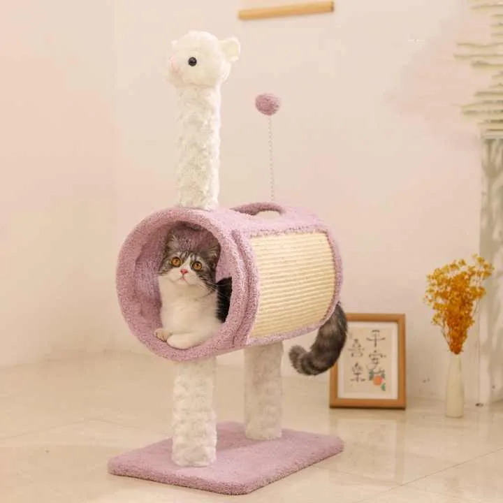 Yellow Chicken-Theme Cat Tree with Tunnel – Multi-Functional Cat Scratching Post and Playhouse