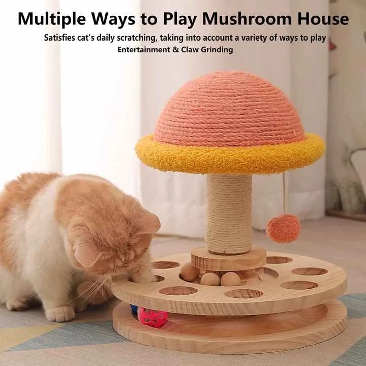 Small Pink Interactive Cat Scratching Post with Ball Track - Fun Mushroom-Shaped Cat Toy for Play, Scratching, and Entertainment Small Pink Interactive Cat Scratching Post with Ball Track - Fun Mushroom-Shaped Cat Toy for Play, Scratching, and Entertainment
