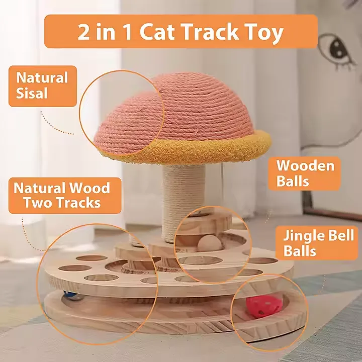 Small Pink Interactive Cat Scratching Post with Ball Track – Fun Mushroom-Shaped Cat Toy for Play, Scratching, and Entertainment