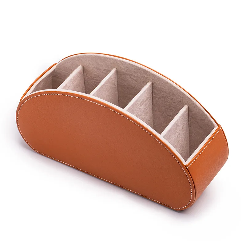 Stylish Remote Control Storage Box – PU Leather Organizer with Compartments – Brown