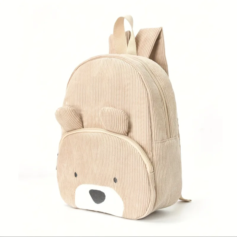 Cute Khaki Dog Backpack – Soft Corduroy Material with Adjustable Straps