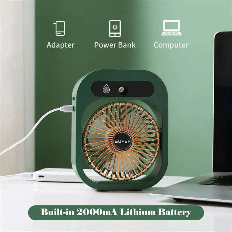 Portable USB Rechargeable Misting Fan – Compact Personal Fan with Cooling Spray – White Colors
