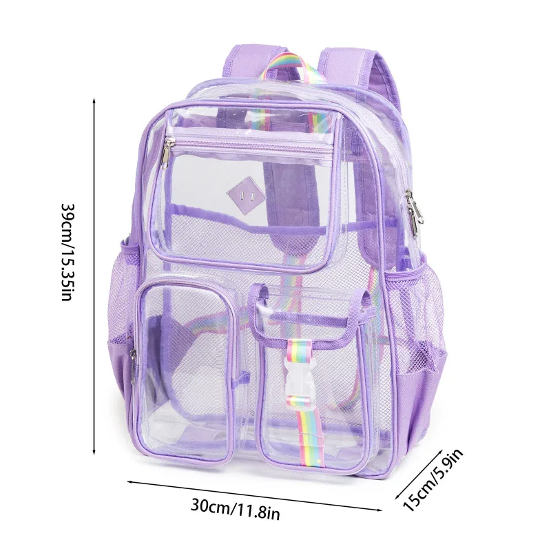 Black Clear Transparent Backpack – Stylish PVC School Bag with Multiple Pockets