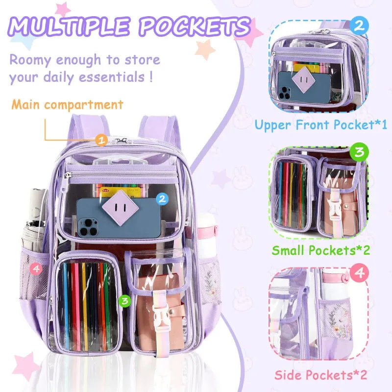 Black Clear Transparent Backpack – Stylish PVC School Bag with Multiple Pockets