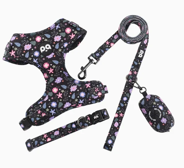 M Crushed Black Adjustable Soft Pet Harness with Leash & Poop Bag Dispenser M Crushed Black Adjustable Soft Pet Harness with Leash & Poop Bag Dispenser