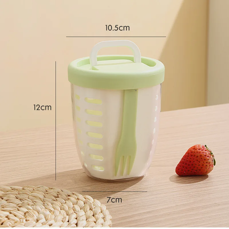 2 Pcs Portable Leakproof Fruit and Salad Storage Box with Draining Function, Sealed Fresh-Keeping Bento Lunch Box with Fork, AS+PP+Silicone Material