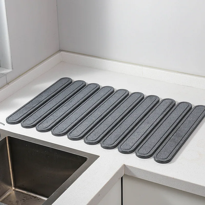 Oval Shaped Engraved Inner Frame Foldable Diatomaceous Earth Drying Mat - Super Absorbent, Fast-Drying, Non-Slip Kitchen Countertop Mat Oval Shaped Engraved Inner Frame Foldable Diatomaceous Earth Drying Mat - Super Absorbent, Fast-Drying, Non-Slip Kitchen Countertop Mat