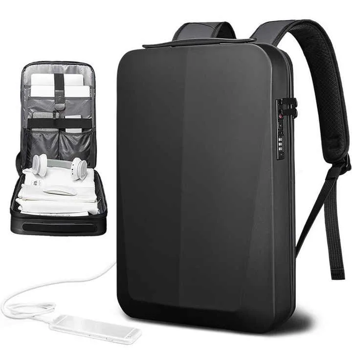 Premium Hard Shell Business Backpack with TSA Lock and USB Charging Port, Waterproof Laptop Bag for Men – Black Gold