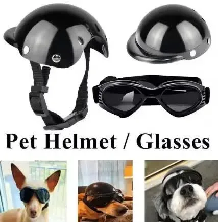 Size L Black Pet Helmet & Goggles Set – Adjustable Safety Gear for Dogs, UV Protection, Durable ABS Material, Stylish Outdoor Accessory