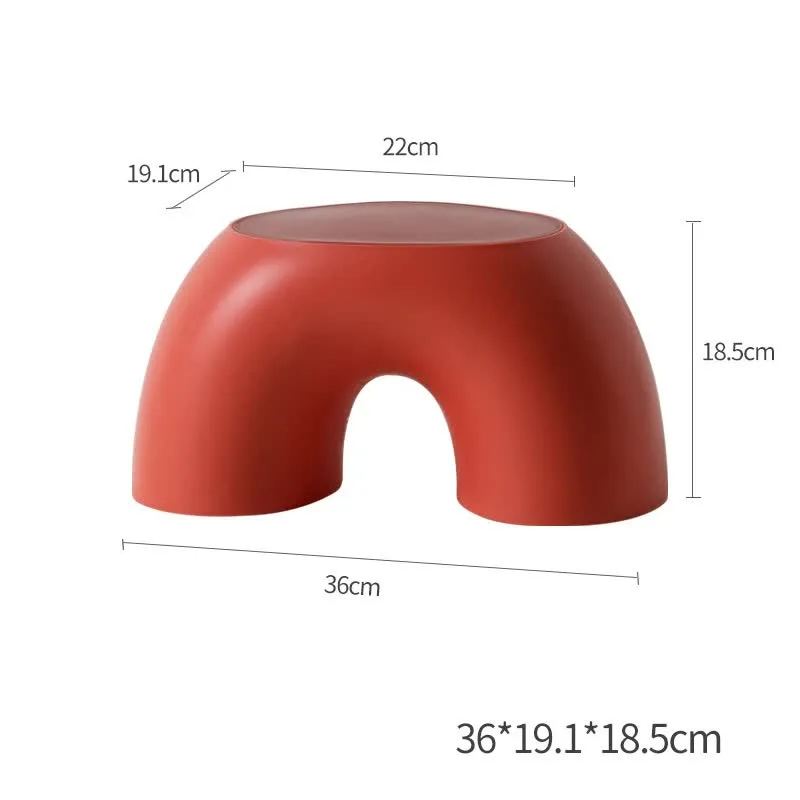 Minimalist Round Shape Footstool – Durable Anti-slip Rainbow Stool for Home, Creative Design PP+Polypropylene Material, Comfortable Shoe Bench – Red