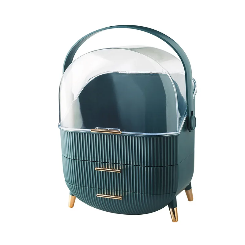 Dark Green Multifunctional Makeup Organizer with Large Capacity and Transparent Design(Makeup is a prop for shooting and is not included)