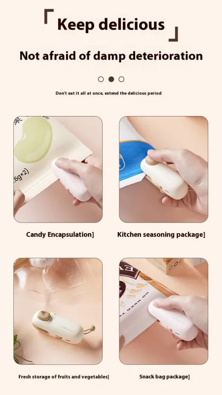2 Pcs Light Brown Bear Mini Handheld Heat Sealing Machine for Food Bags – Compact, Portable, USB Rechargeable