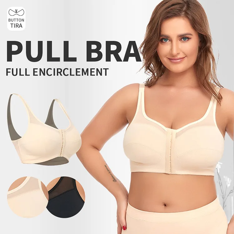 2 Pcs Size M Women’s Wireless Large-Cup Lace Bra with Front Clasp – Comfortable, Breathable, Black