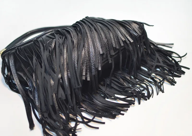 Chic Black Double Fringe Hobo Bag – Convertible Microfiber Leather Shoulder & Crossbody Purse