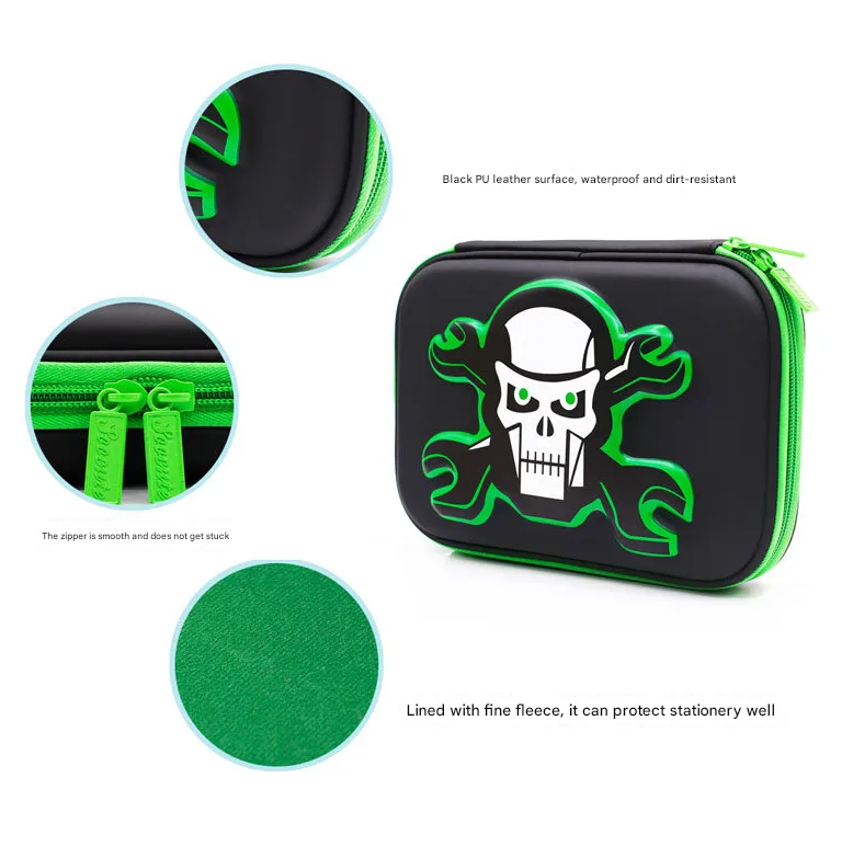 Green 3D Mosaic EVA Hard Shell Pencil Case – Large Capacity Cartoon Stationery Box for Kids