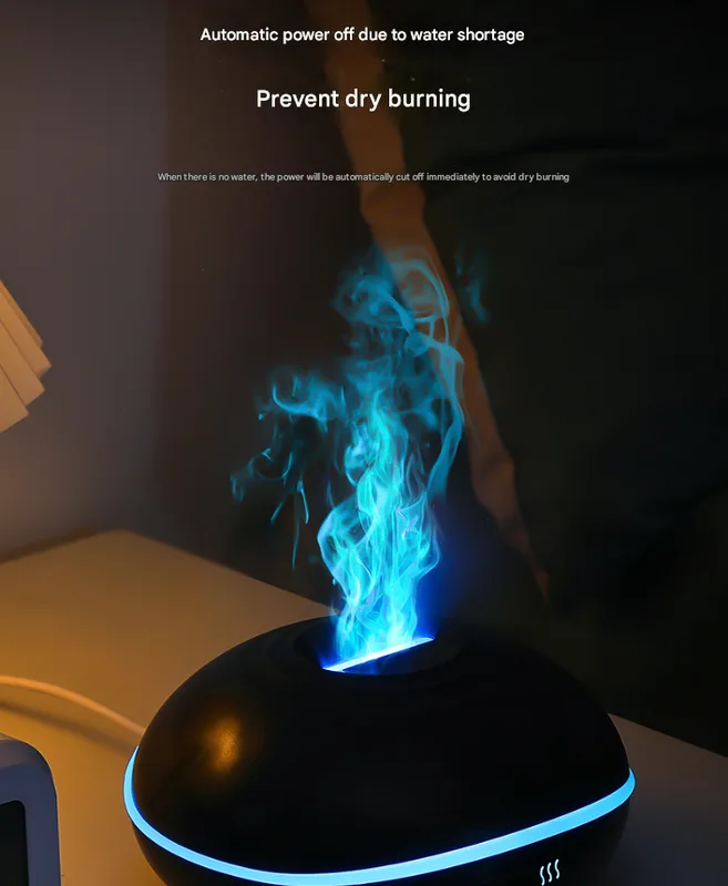 Wood grain Mini USB Aromatherapy Diffuser with Flame Projection – Portable Humidifier for Home and Car Use