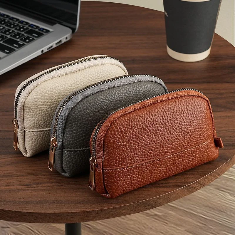 3 Pcs Elegant Faux Leather Coin Purse – Mini Zipper Pouch & Compact Card Holder Wallet – Beige
